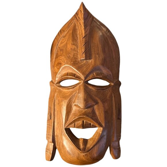 Vtg AFRICAN Hand-Carved Solid Wood Mask Tribal Art 13" high x 7" wide x 3.5 deep - Picture 1 of 12